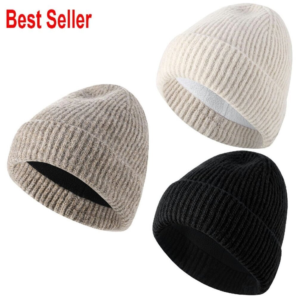 Waterproof Knit Beanie Winter Warmth Unisex Cuffed Hat Cold Weather Essential